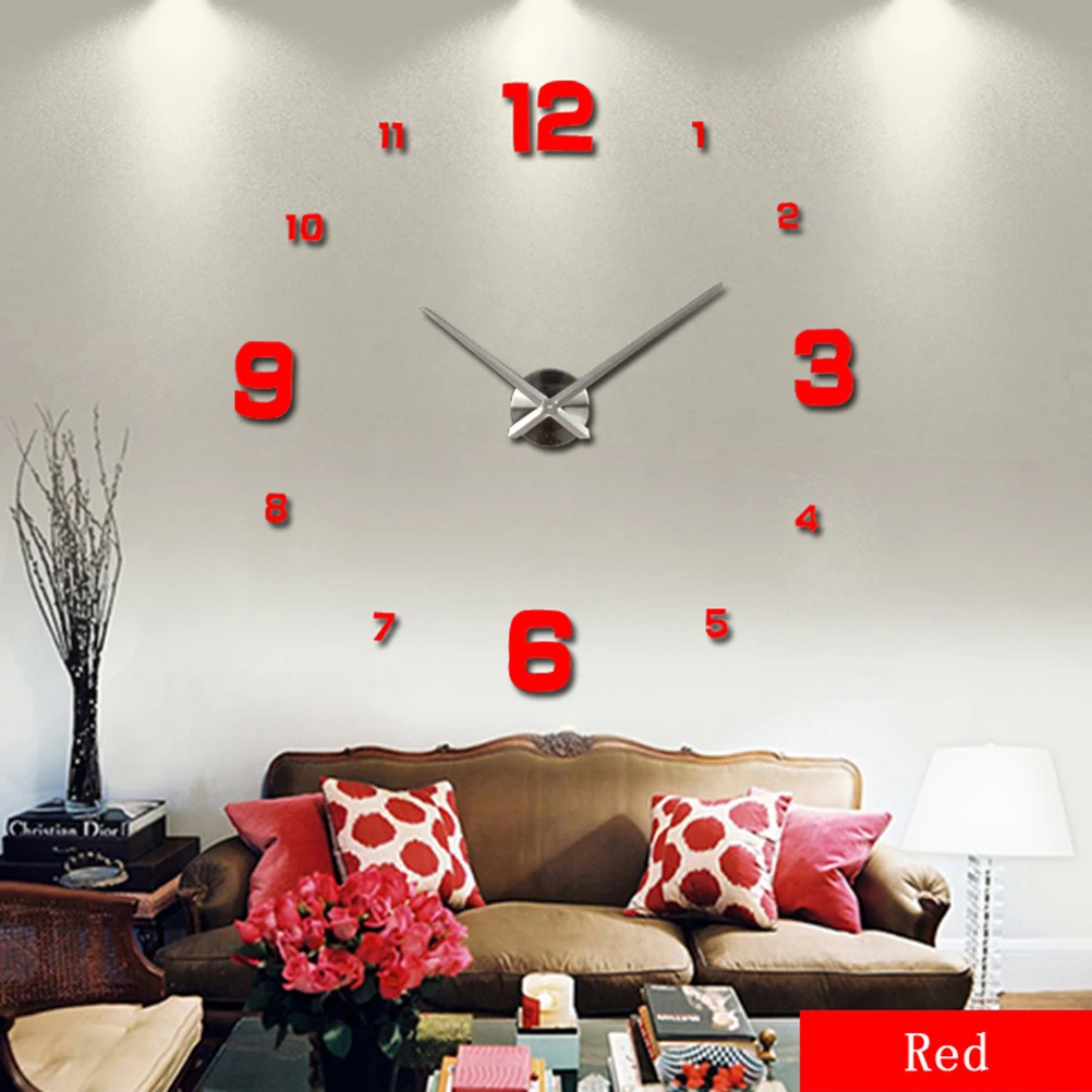 

Mirror Surface Wall Clock Large Decorative Red Frameless Silent Living Room Bathroom Kitchen Office Water Resistant EVA Foam