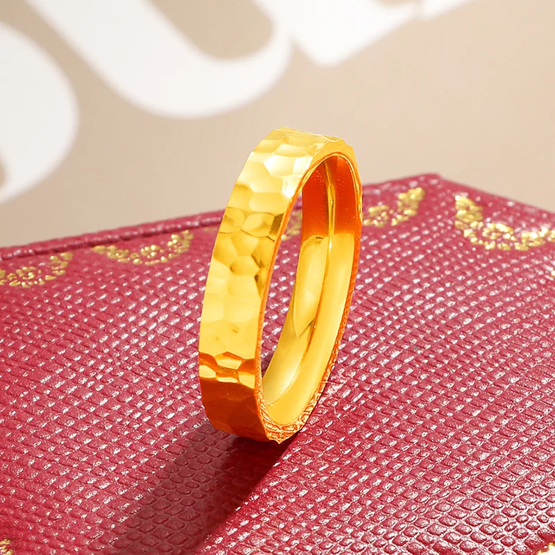 Hammer Pattern Finger Rings for Men Women 4mm Stainless Steel Gold Color Engagement Jewelry Valentine's Day Gifts Waterproof