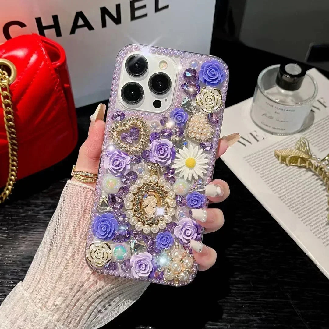 

Luxury Diamond Perfume Bottle Flowers Rhinestone Case, Cover for Huawei P50 P60 Pro Mate 50 60 & Honor 80 90 100 Pro