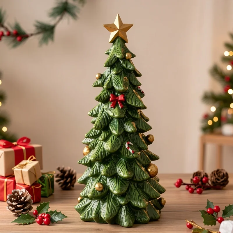 Collectible Figurines, Christmas Tree Statue Ornament, Miniature Sculpture, Christmas Decoration, Desktop Decor, Holiday Gift.