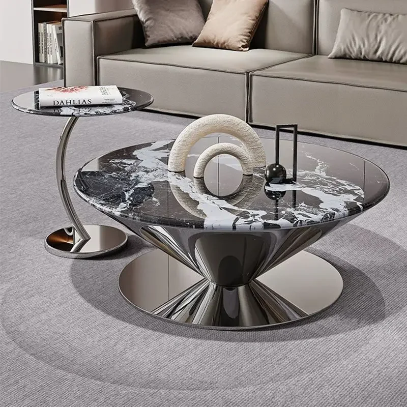Light luxury Italian simple small apartment combination modern stainless steel marble flying saucer coffee table living room