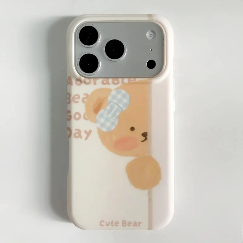 Cute Bear TPU Phone Case for iPhone 18 17e 17 16e 16 15 14 13 12 11 Pro Max X Xs XR XSMax Air Plus Feather Texture Back Cover