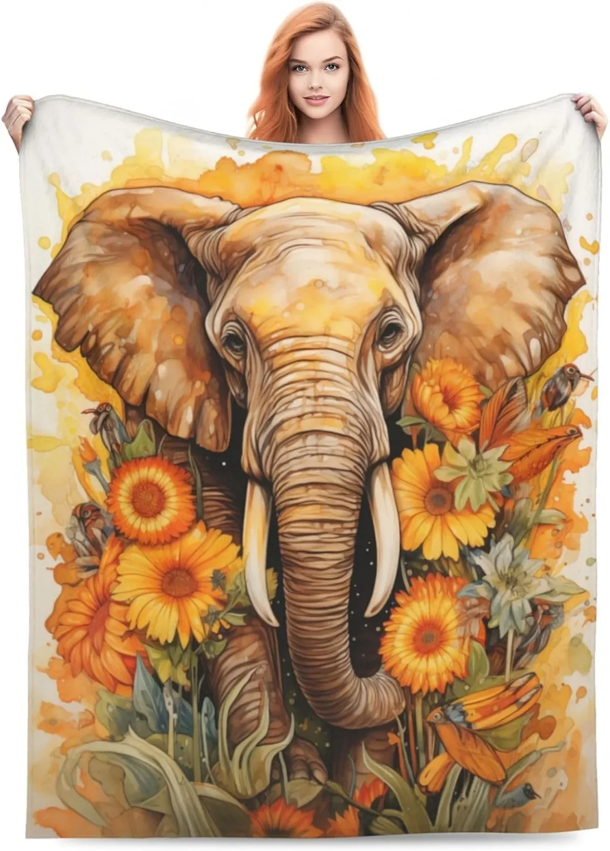 

Sonnenblumen-Elefant-Decke, Beste bunte Elefanten-Geschenke für Frauen10, Sherpa-Flanell-Überwurfdecke