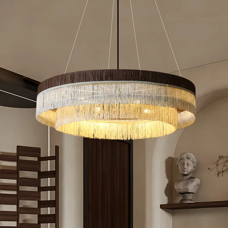 

chandelier, medieval living room bedroom, dining room light American retro high-end sense, creative room tassel main light