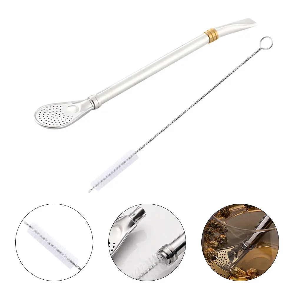 

1Pcs Stainless Steel Strainer Spoon Detachable Filter Straw Spoon Coffee Stirring Mixing Swizzle Brush Swizzle Sticks