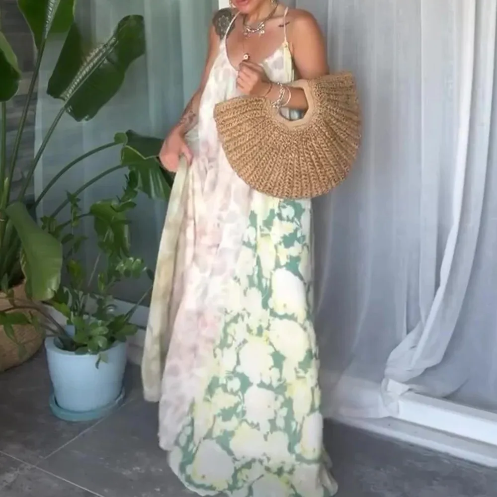 KONDALA Chic Holiday Beach Sexy Cami Donna Abito Moda 2025 Estate Stampa Flora Abito lungo Patchwork Party Pieghettato Y2K Abiti