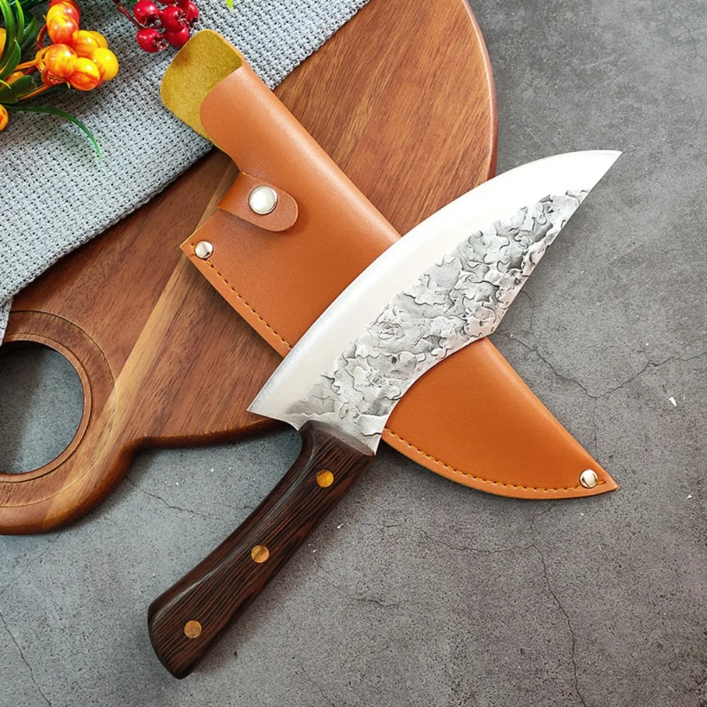 Hand Forged Steel Kitchen Knife, Chef's Knife, Fish Meat Cleaver, Sharp Blade, Cooking Tools, Pocket Knife Cover, 5Cr15