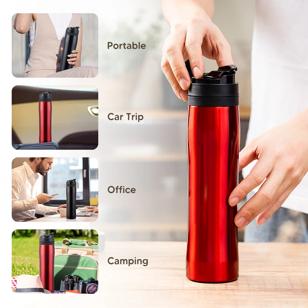 icafilas 350ML French Press Stianless Steel Portable Coffee Press Maker Tarvel Coffee Plunger Filter Double Wall Vacuum Mug