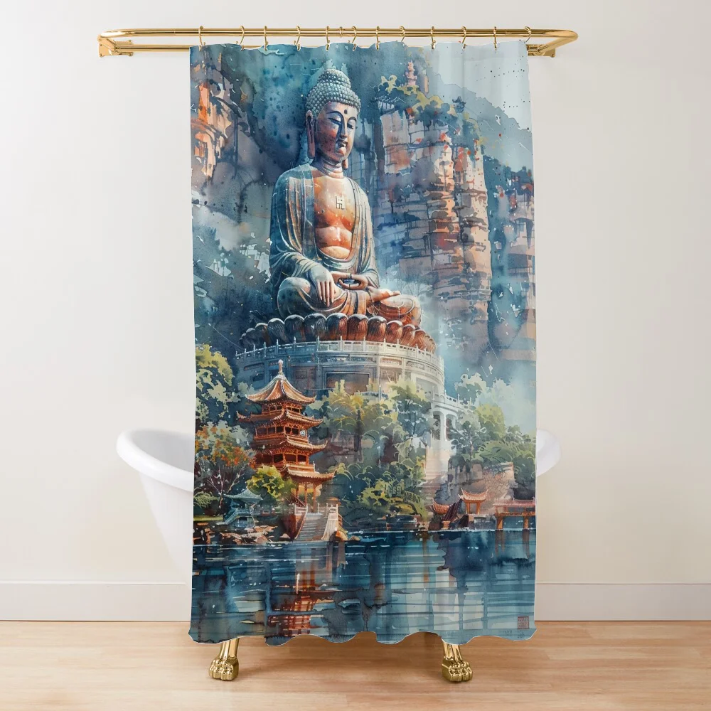 The Big Buddha in the Deep Mountains Shower Curtain for Bathroom Accessories Set Folding Partition Bath Curtains Bedrooms Things