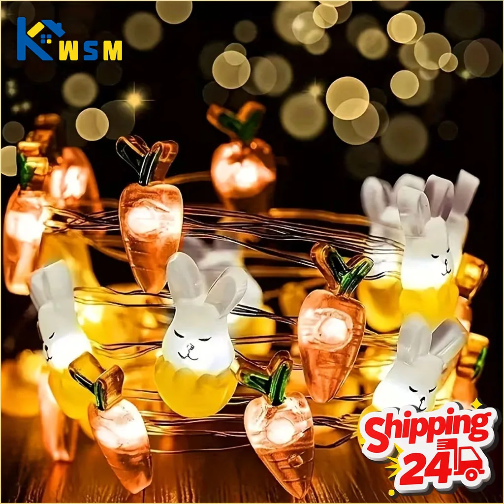 1/2M 10/20 Lights Easter Indoor Decor Bunny Carrot Copper Wire Lights Egg String Lights Dining Celebration Atmosphere Lighting