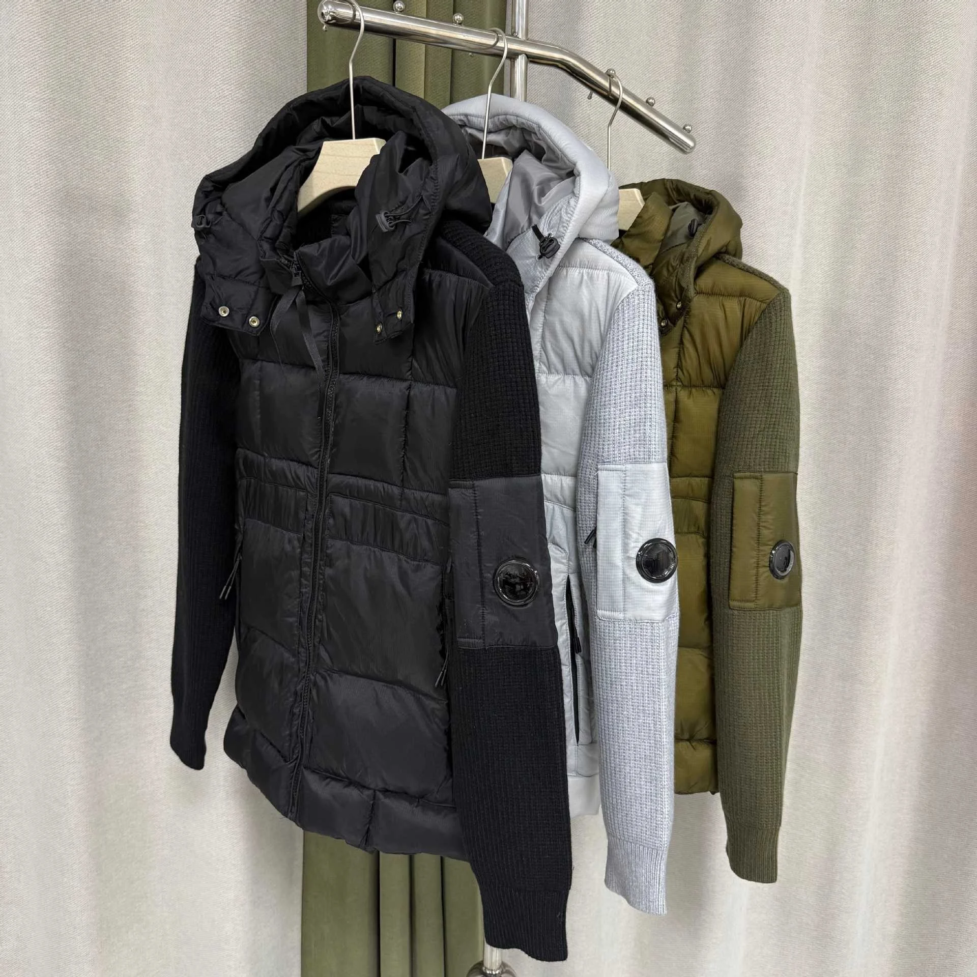 Black Transparent Lens Sleeve Bag Splicing Knitted Hat Jacket Cotton Filled Outerwear Functional Youth Polyester Fiber Warmth