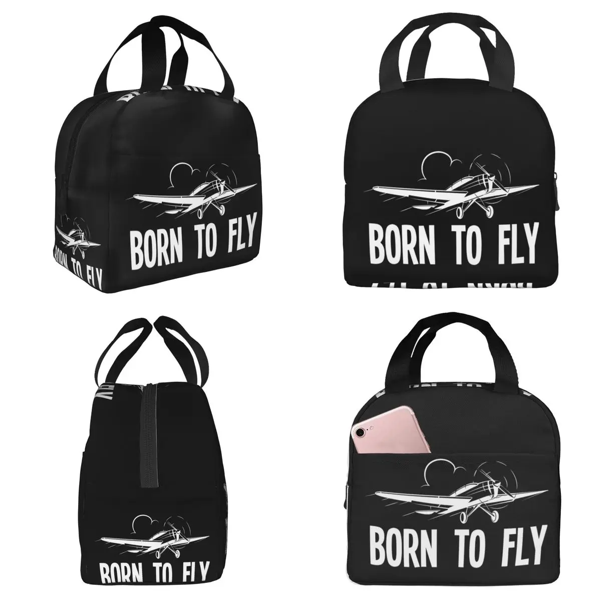 

Born To Fly Captain Stripes Flight Pilot Insulated Lunch Bag Cooler Thermal Food Box Tote Leakproof Lunch Boxes Container