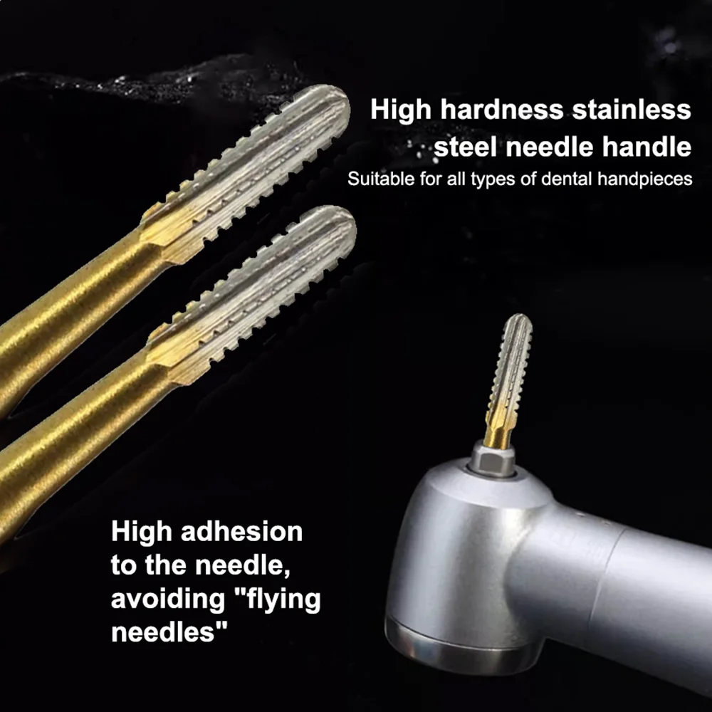 FG1957 Dental Broken Crown Needle Dental polishing Burs Endodontic Gold Plated Handle Dental Carbide Cutters Finishing polishing