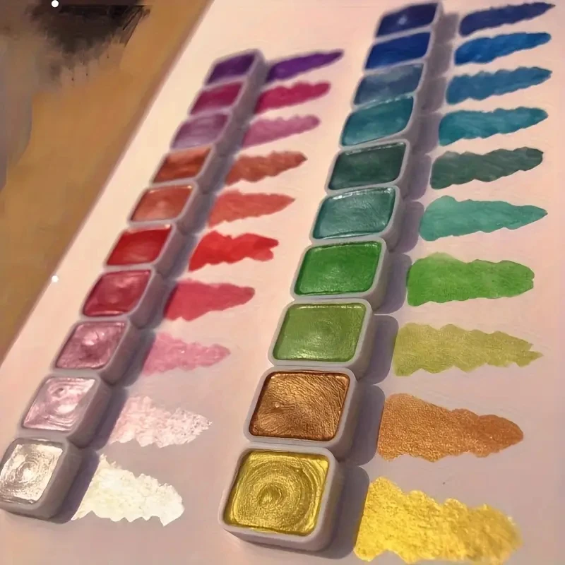 20-Farben-Aquarell-Malset, metallisches Aquarell-Farbset, glitzernde Aquarell-Farbbox – Detail 9