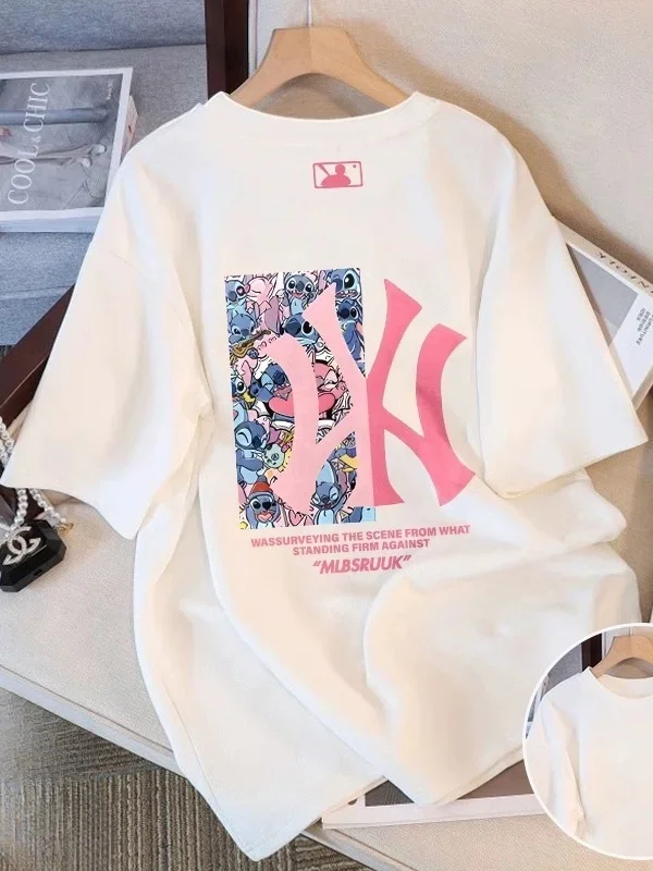 

Summer Men's and Women's Short sleeved T-shirt 2025 New Summer American Printed Cotton Half Sleeve Casual Loose Round Neck