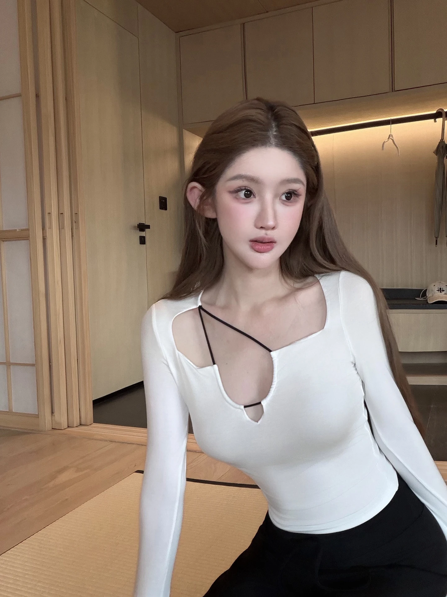 Joey Soft Cake 2026 Anti-Aging Long Sleeve Women's T-Shirt Sexy Contrast Color Slim Fit Spring Fashion Ladies' Top