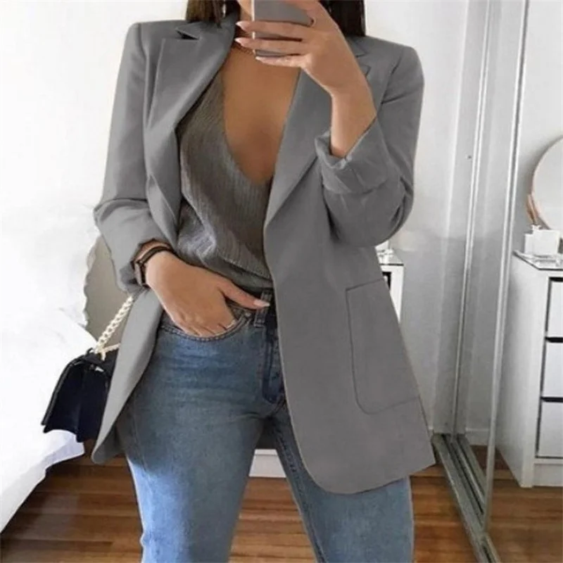 Women\'s Blazers Jacket 2023 Spring Fashion Lapel Slim Cardigan Casual Suit Oversize Office Lady Long Sleeve Solid Color Cardigan