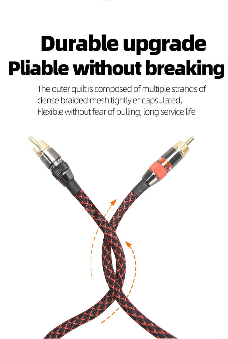 كابل هاي فاي RCA عالي الجودة 4N OFC HIFI 2RCA-2RCA ذكر إلى ذكر كابل صوت أساسي حماية مستقل زوج واحد #6