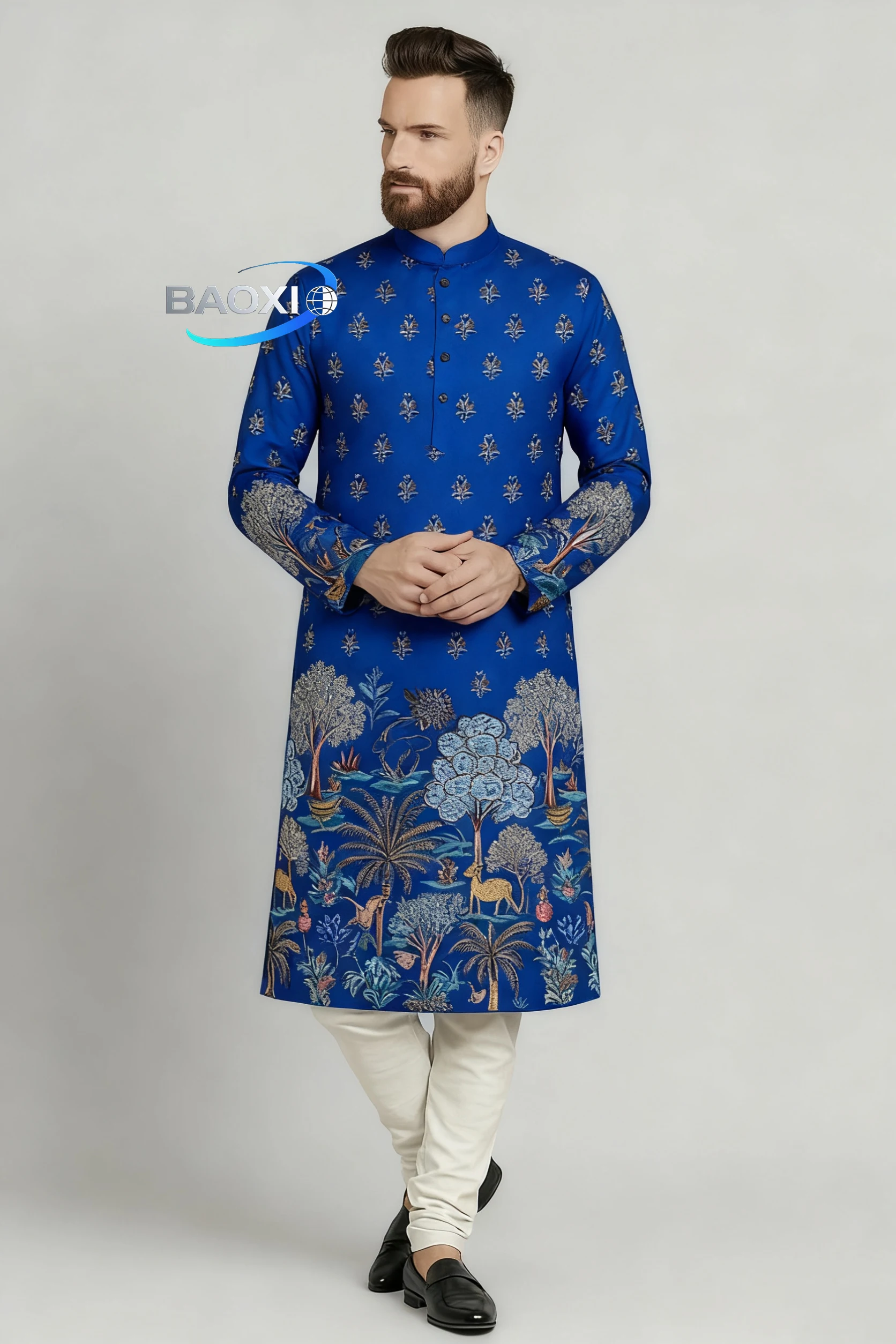 Robe longo masculino com estampa kurta tendo, elegante e confortável, adequado para todas as ocasiões kurt