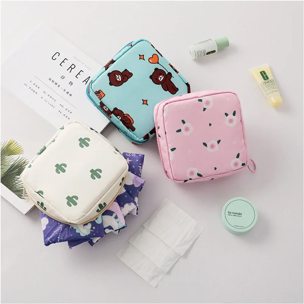 Cute Large Capacity Sanitary Napkin Storage Bags Girls Cartoon Physiological Period Tampon Organiser Bag