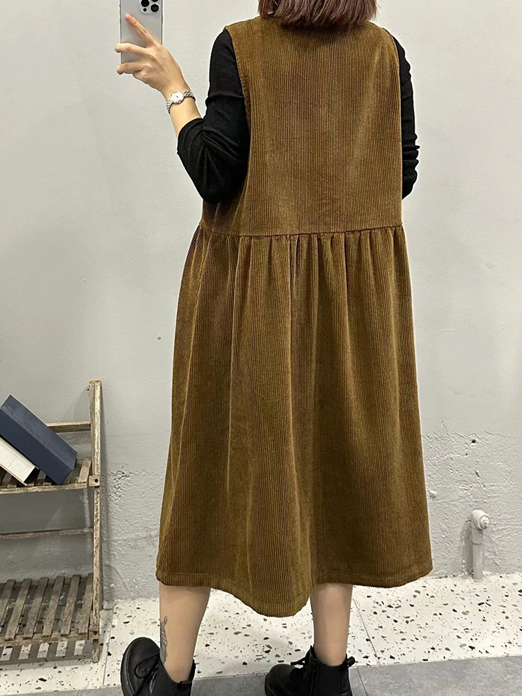 Max LuLu 2024 Winter Long Sleeveless Coats Womens Classic Loose Corduroy Vests Ladies Casual Vintage Waistcoats Fashion Clothes