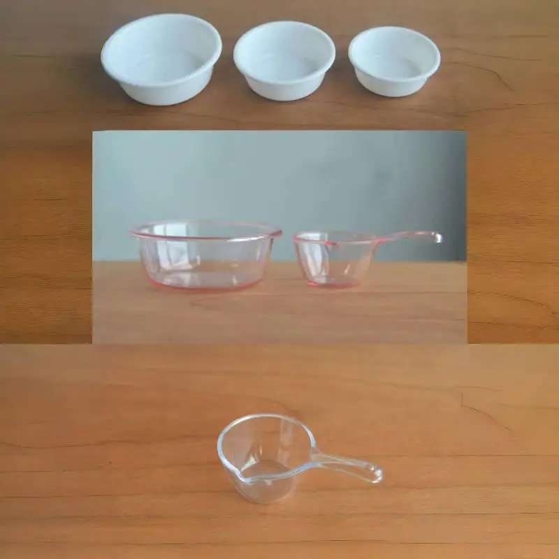 1 conjunto 1/6 1/12 simulação bacia de plástico colher de água modelo casa boneca acessórios cozinha brinquedo casa bonecas em miniatura