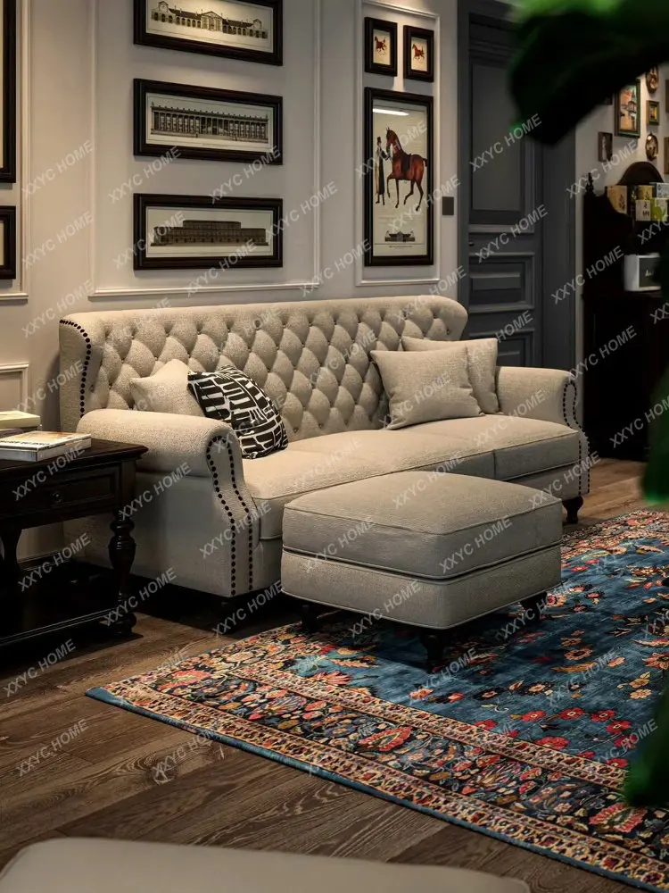Fabric three-person sofa light luxury cotton and linen leisure single sofa small apartment living room sofa combination