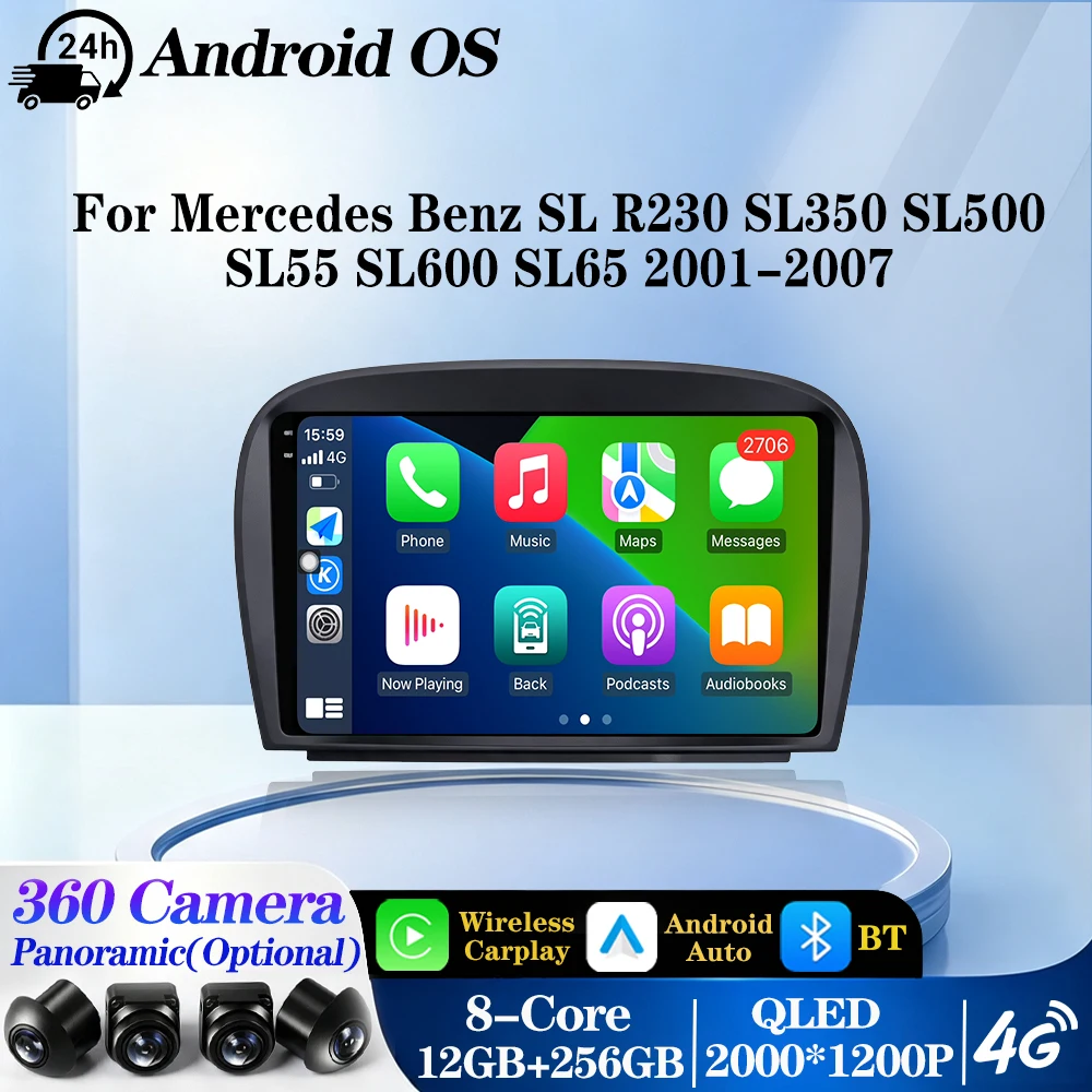 Car Radio Multimedia For Mercedes Benz SL R230 SL350 SL500 SL55 SL600 SL65 2001-2007 Android Auto Carplay 4G+WIFI BT DSP Stereo