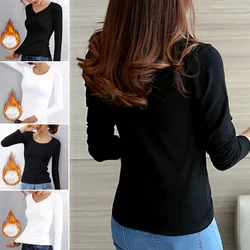 Winter Bottoming Shirt Women Thermal Underwear Solid Color German Velvet Long-Sleeved Basic T-Shirt Heating Fiber Thermal Top