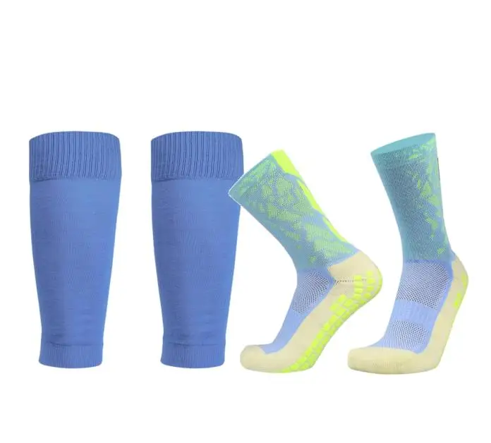 

1/10 set fo adhesive point anti slip, sweat and odor resistant football sports socks+leg protectors Socks Men women