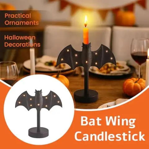 1pc 3D Bat Candle Holder Gothic Retro Black Metal Candelabra for Halloween Home Party Decor Spooky Table Centerpiece Gift