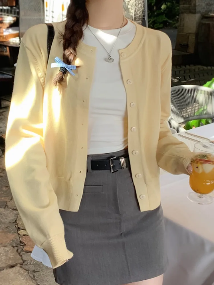 

Dopne Yellow Knitted Open Cardigan Women's Faion Winter New Arrival Long Sve Slim Fit Casual Sle Regular Length