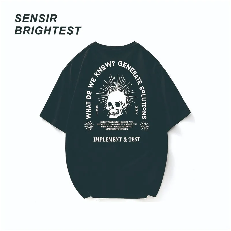 Sensir / 2022 Spring Summer Street Knit Shirt Men's And Women's T-shirt Oversized Skull Print Round Neck Large Short Sleeve