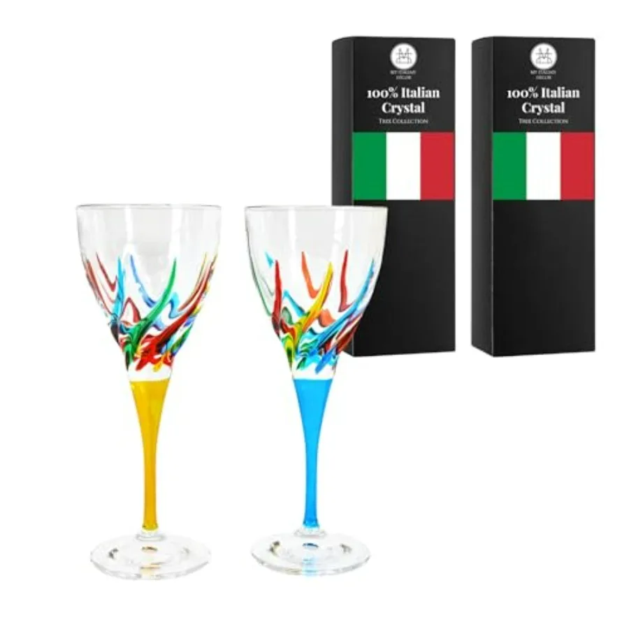

Italian Wine Glasses Trix Collection Set of 2 8 OZ Hand Painted Crystal Glassware for Wine Serving Decorative Colored Wine Gobl