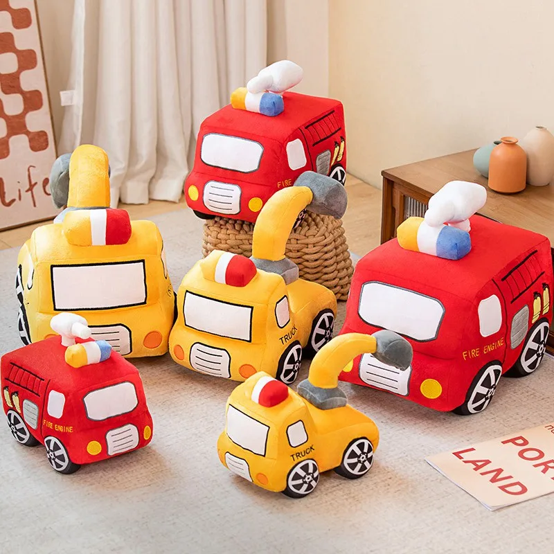 Simulation Cartoon Fire Engine Excavator Plush Toys Stuffed Doll for Kids Baby Hug Home Decoration Pillow Birthday Gifts