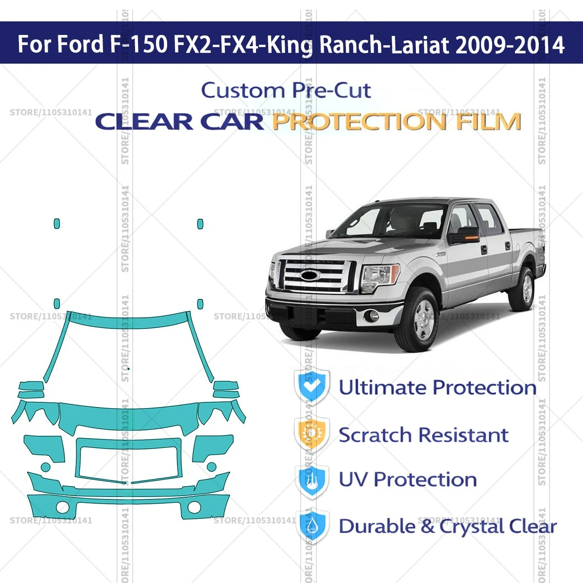 

For Ford F-150 FX2-FX4-King Ranch-Lariat 2009-2014 Pre-Cut Paint Protection Film PPF Transparent Car Film Automotive PPF