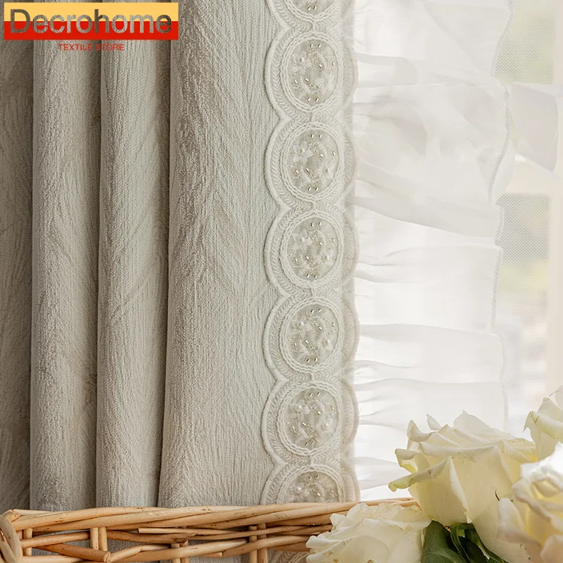 

French Cream Style Feather Chenille Curtains for Living Room Bedroom Dining Luxury Blackout Custom Size Modem Decor Romantic