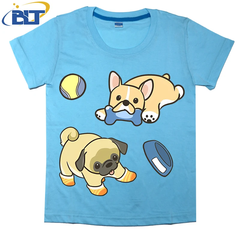 Mopshond En Frenchie Bedrukt Kinder T-Shirt, Zomer Katoenen Casual Top Met Korte Mouwen, Geschikt Voor Zowel Jongens Als Meisjes