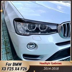 2pcs Headlight Eyelids Eyebrows Body Kit Sticker Tuning For BMW X3 F25 X4 F26 2014 2015 2016 2017 2018 Gloss Black ABS Plastic
