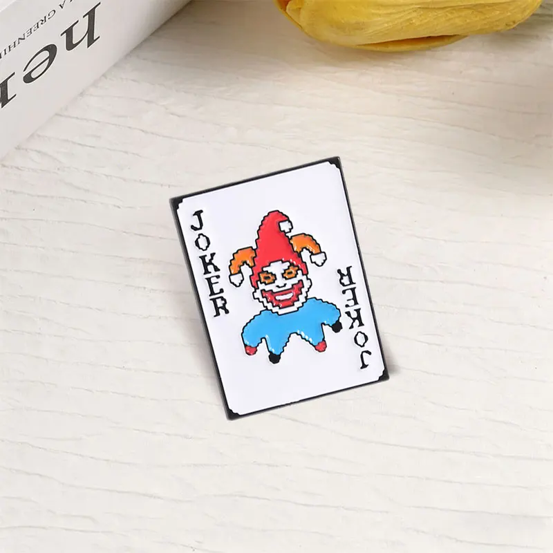 Pixel Art Joker Card Enamel Pins Cartoon Funny Retro Gaming Brooches Poker Clown Jewelry Decor Lapel Badge Gifts
