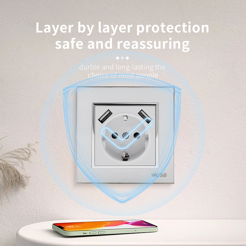 لهب أبيض مع مقبس الحائط الأرضي لوحة أكريليك منافذ كهربائية USB مآخذ الطاقة الاتحاد الأوروبي القياسية الكلاسيكية 250 فولت المقبس #5