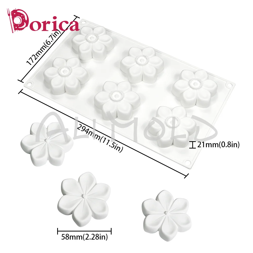 Dorica 6Cavity Flower Mousse Mold Fondant Chocolate French Dessert Cake Decorating Silicone Mould Pastry Baking Kitchen Supplies