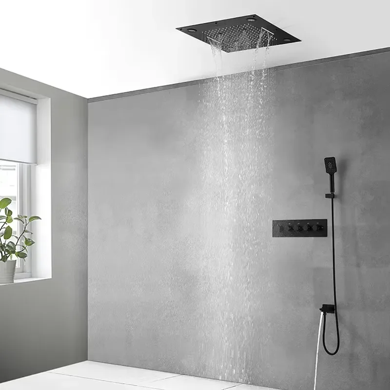2026 Bathroom Shower Faucets Accessories Matt Black square Music Rainfall Shower Set