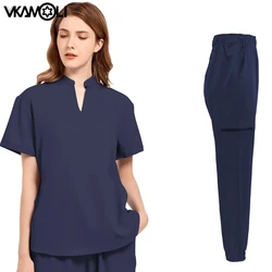 Uniformes médicos elásticos para mujer, enfermera de ropa de trabajo de médico y hospital dental, uniformes de spa, tops de gran tamaño y pantalones de correr