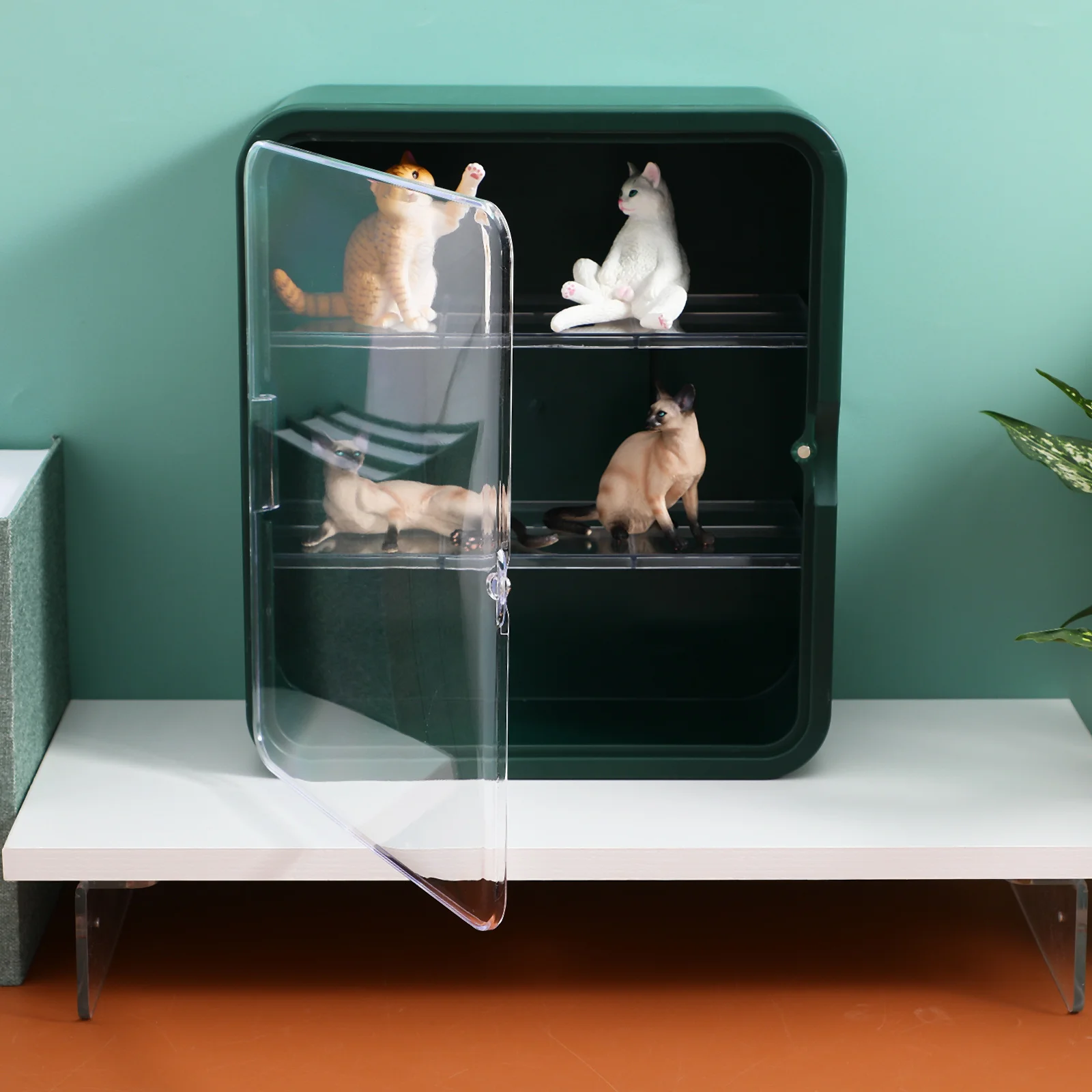

Display Cabinet for Figurines Transparent Adjustable Shelves Plastic Sturdy Magnetic Door Figure Organizer Dustproof Display