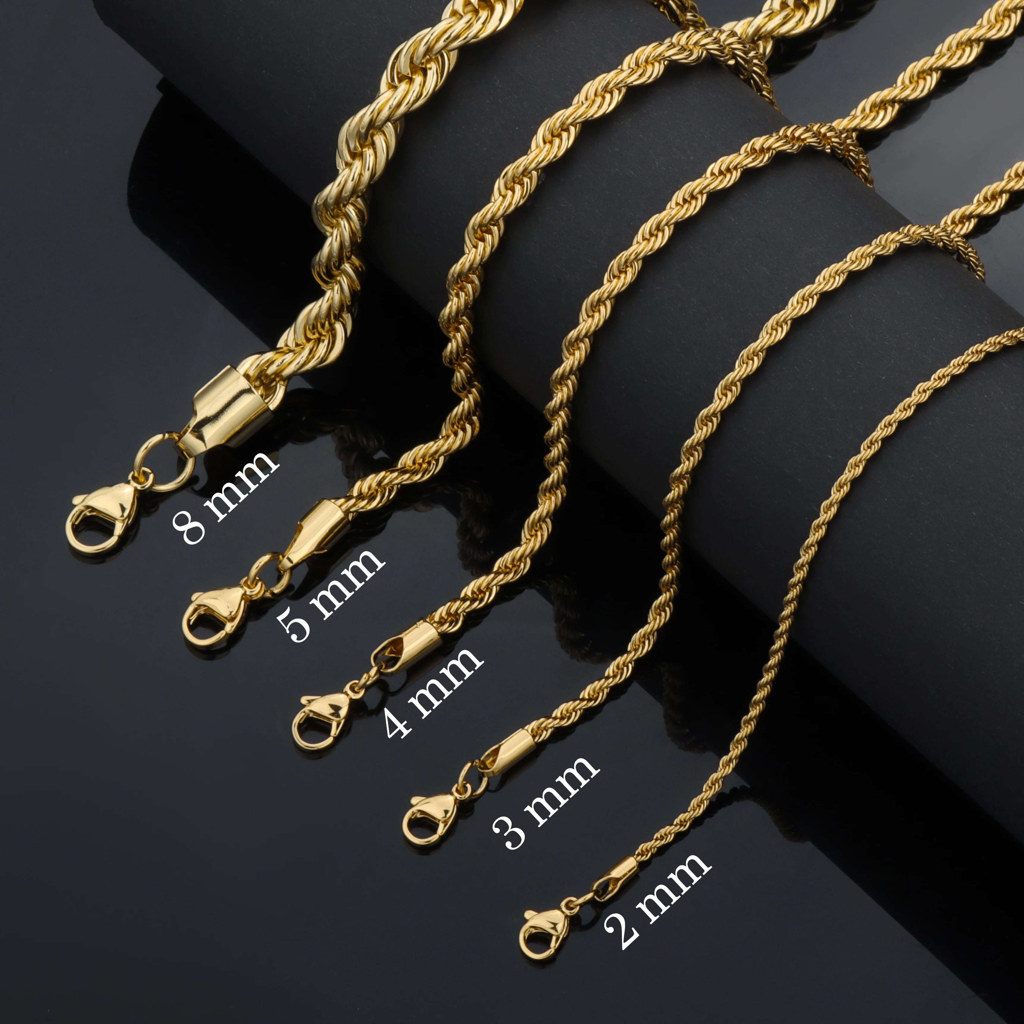 2-8mm set of 2, gold and silver stainless steel twist necklaces.Men's and Women's Necklaces