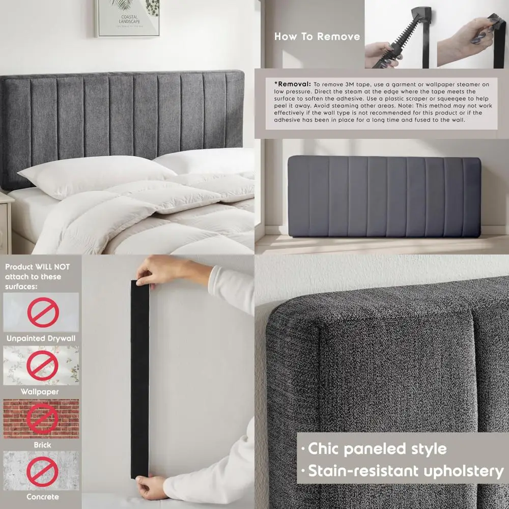 لوح رأسي منجد بحجم كوين - قناة سهلة التجميع مثبتة على الحائط مع صوت ثلاثي الأبعاد لتعزيز راحة النوم