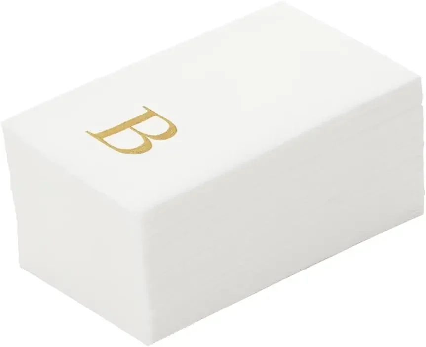

15.8x7.9 Inch Linen-Feel Guest Towels, 50 Gold Letter 'B' Hand Towels for Restaurants and Events
