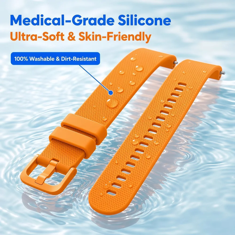 Silicone Quick Release Wristband Width 16mm 18mm 20mm 22mm SportsWatch Band Bracelet for Smartwatch Luxury Watch Replacement