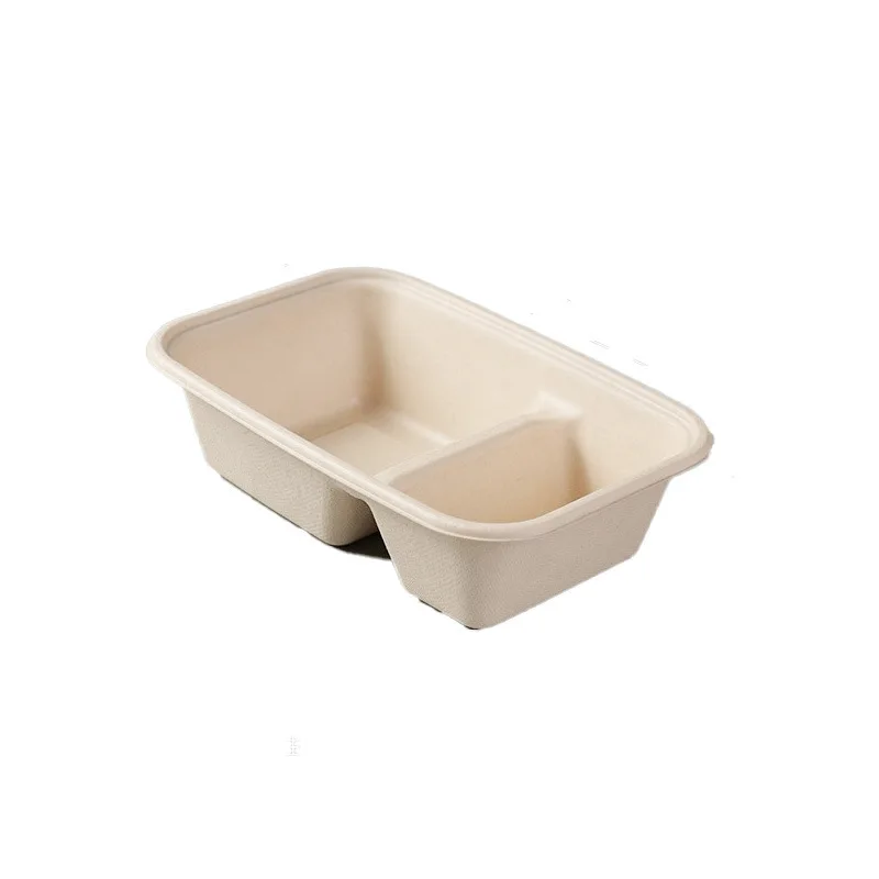 Custom Disposable Rectangular American Style Single/Double Compartment Paper Pulp Lunch Box Thickened Salad Takeout Food Contain